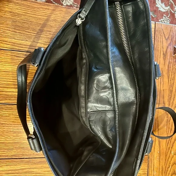 Coach Op Art Black Embossed Leather Messenger Bag